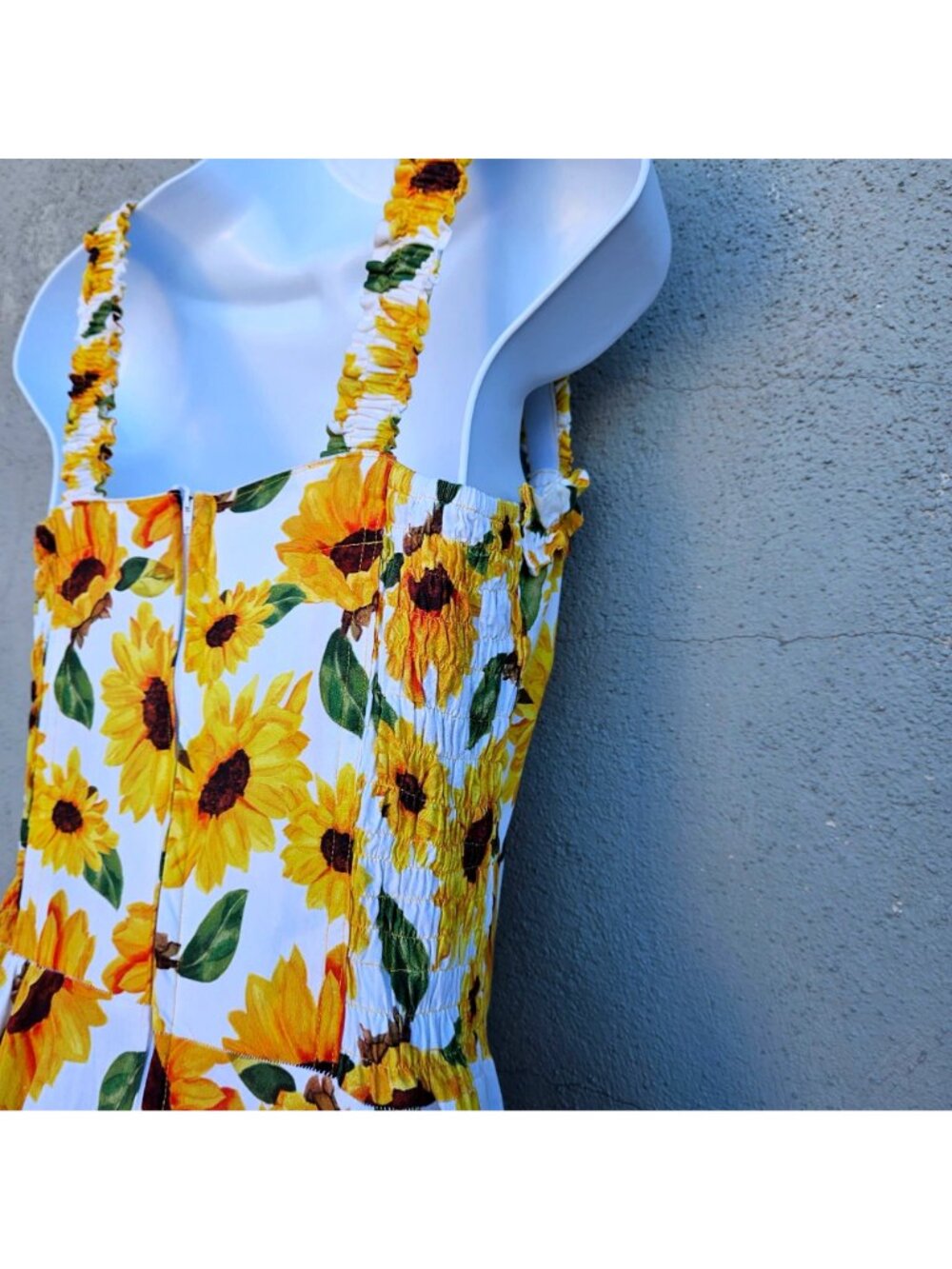 Vintage 90s French Sunflower Print Cotton Sundress Size M - Picture 6 of 16